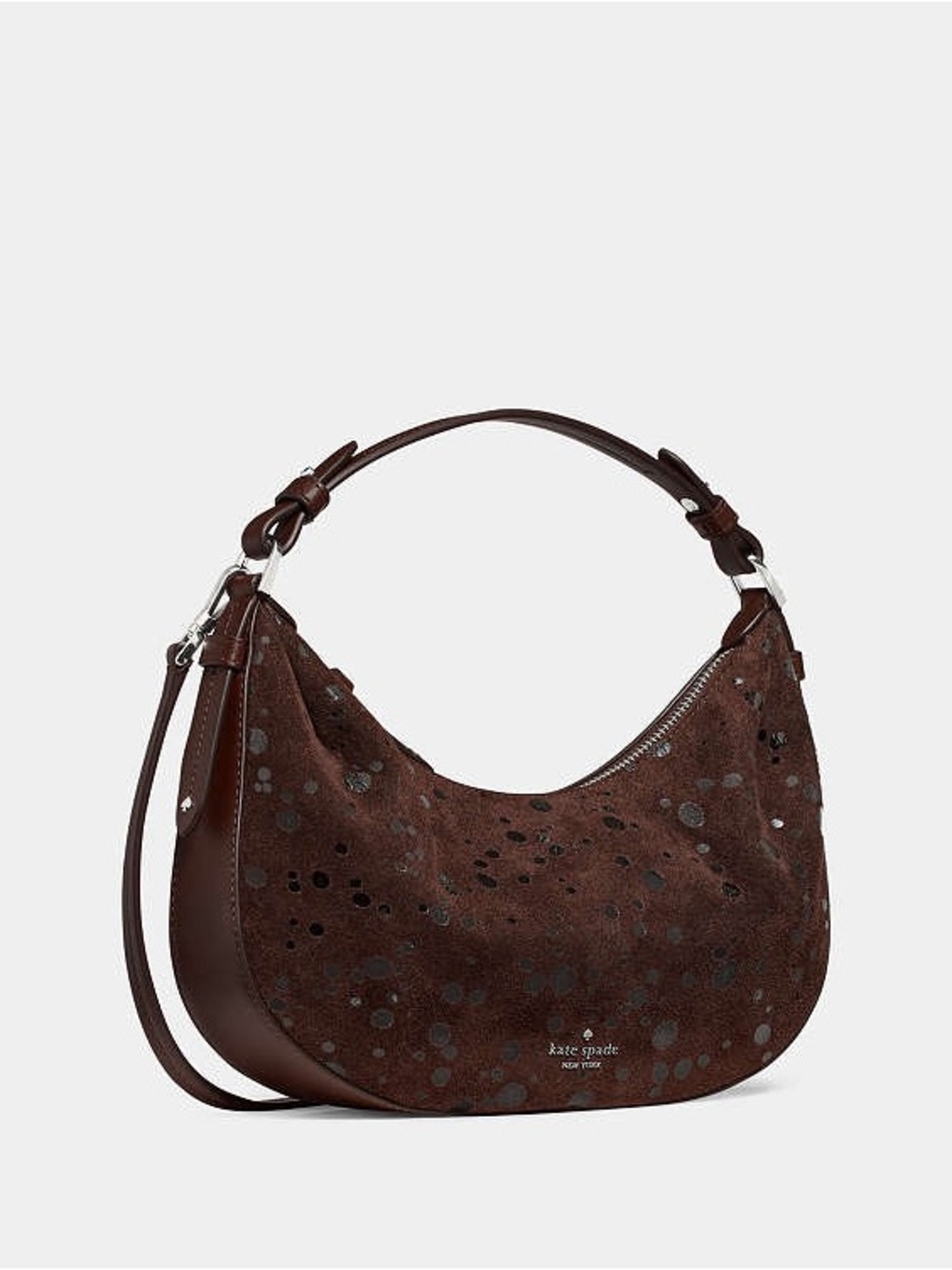 Kate Spade Selene Suede Dots Shoulder Bag Hot Fudge - Picture 4 of 5